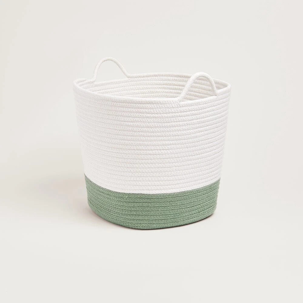 Rope Storage Basket, Ivory & Forest Green 4 Rope Storage Basket, Ivory & Forest Green - Image 2