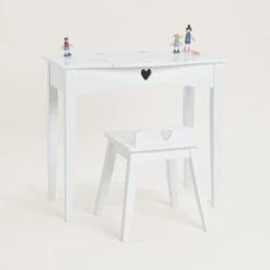 Sweetheart Dressing Table & Stool, White -Great Little Trading Co L5417 SWEETHEART DRESSING TABLE STOOL WHITE NaturalBG 04