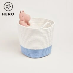 Rope Storage Basket, Ivory And Cornflower Blue