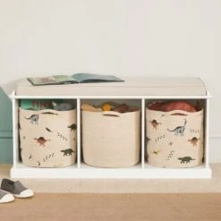 Abbeville Storage Bench Set, White With Natural Cushion