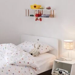 Floating Wooden Bi-Plane Shelf In Red & White 11 Floating Wooden Bi-Plane Shelf In Red & White -Great Little Trading Co l4674 2