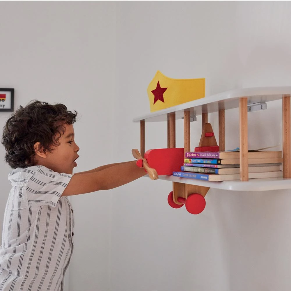 Floating Wooden Bi-Plane Shelf In Red & White 4 Floating Wooden Bi-Plane Shelf In Red & White - Image 2