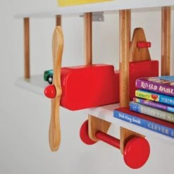 Floating Wooden Bi-Plane Shelf In Red & White 10 Floating Wooden Bi-Plane Shelf In Red & White -Great Little Trading Co l4674 5