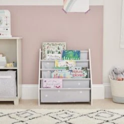 Fabric Sling Bookcase, Grey Stardust