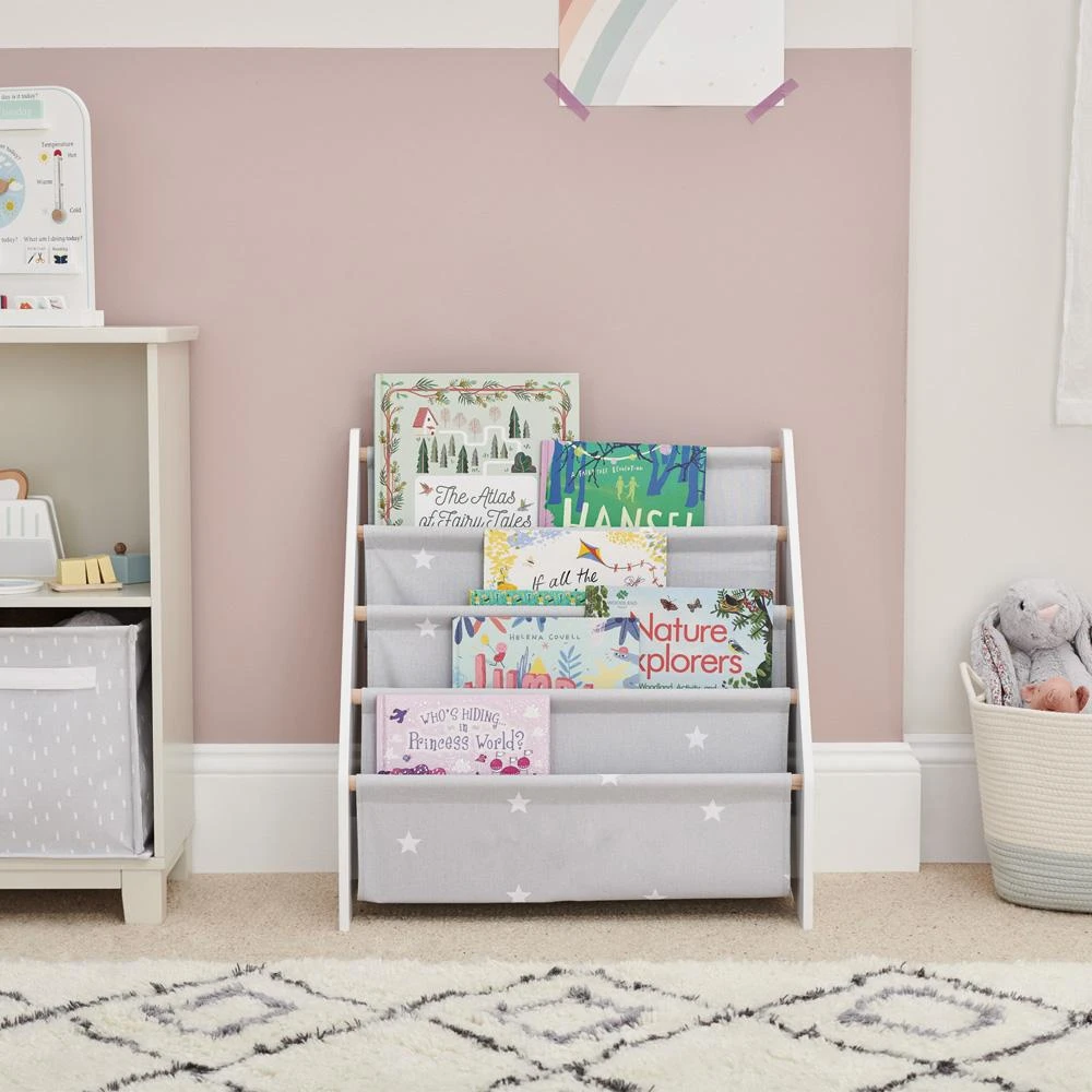 Fabric Sling Bookcase, Grey Stardust 3 Fabric Sling Bookcase, Grey Stardust