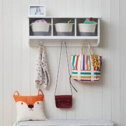 Floating Pigeonhole Wall Shelf With Hooks In White 7 Floating Pigeonhole Wall Shelf With Hooks In White -Great Little Trading Co l4926 2