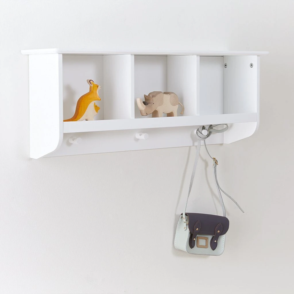 Floating Pigeonhole Wall Shelf With Hooks In White 6 Floating Pigeonhole Wall Shelf With Hooks In White - Image 4