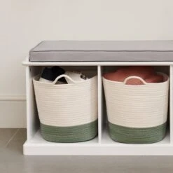 Abbeville Storage Bench Set, White With Grey Cushion -Great Little Trading Co l5154 3