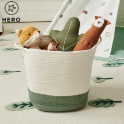 Rope Storage Basket, Ivory & Forest Green 12 Rope Storage Basket, Ivory & Forest Green -Great Little Trading Co l5202 2