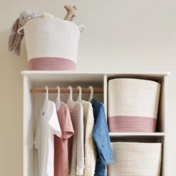 Rope Storage Basket, Ivory & Rose Pink -Great Little Trading Co l5203 5