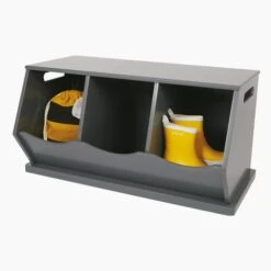 Triple Stacking Wooden Toy Storage Trunk, Charcoal