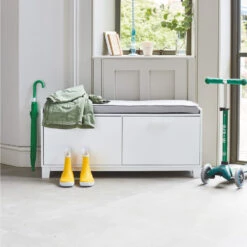 Blake Storage Bench Set, White With Grey Cushion