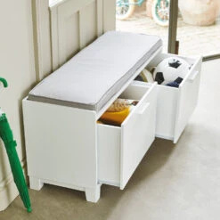 Blake Storage Bench Set, White With Grey Cushion -Great Little Trading Co l5358 4
