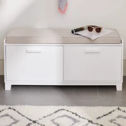 Blake Storage Bench Set, White With Natural Cushion -Great Little Trading Co l5478 3
