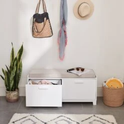 Blake Storage Bench Set, White With Natural Cushion -Great Little Trading Co l5478 8